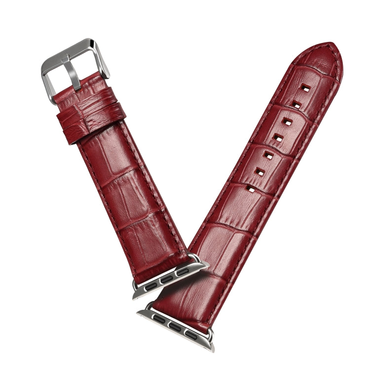 Denior Crocodile Grain Watch Cowhide Leather Watch Band for Apple Watch Ultra 49mm&Watch Ultra 2 49mm / Series 10 46mm / 9&8&7 45mm / SE 3&SE 2&6&SE&5&4 44mm / 3&2&1 42mm (Dark Red) - Watch Bands by Denior | Online Shopping UK | buy2fix