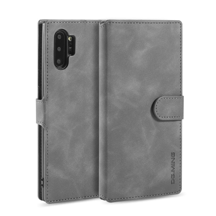 DG.MING Retro Oil Side Horizontal Flip Case with Holder & Card Slots & Wallet for Galaxy Note 10+(Grey) - Galaxy Phone Cases by DG.MING | Online Shopping UK | buy2fix