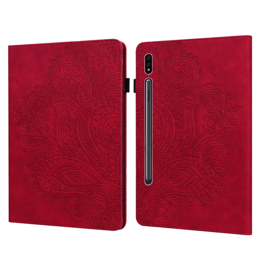 For Samsung Galaxy Tab S8 / Galaxy Tab S7 T875 Peacock Embossed Pattern TPU + PU Horizontal Flip Leather Case with Holder & Card Slots & Wallet(Red) - Galaxy Tab S8 Cases by buy2fix | Online Shopping UK | buy2fix