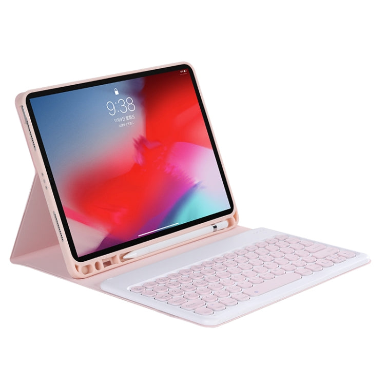 Y-C11B 2021 Detachable Candy Color Skin Texture Round Keycap Bluetooth Keyboard Leather Tablet Case with Pen Slot & Stand For iPad Pro 11 (2021)(Pink) - For iPad Pro by buy2fix | Online Shopping UK | buy2fix