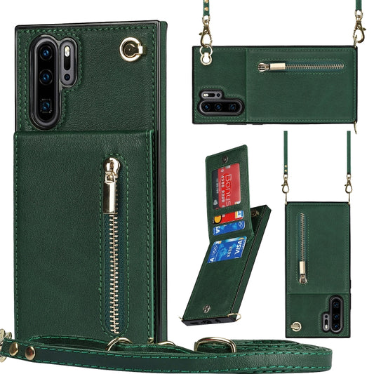 For Huawei P30 Pro Cross-body Zipper Square TPU+PU Back Cover Case with Holder & Card Slots & Wallet & Strap(Green) - Huawei Cases by buy2fix | Online Shopping UK | buy2fix