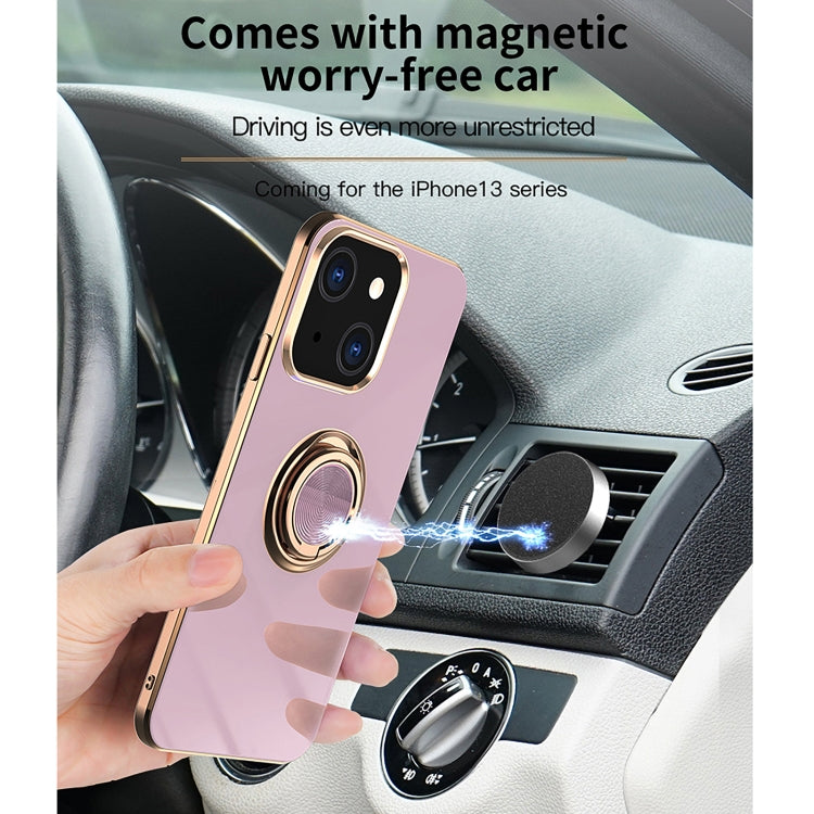 For iPhone 13 Pro Max 6D Electroplating Full Coverage Silicone Protective Case with Magnetic Ring Holder (Light Pink) - iPhone 13 Pro Max Cases by buy2fix | Online Shopping UK | buy2fix