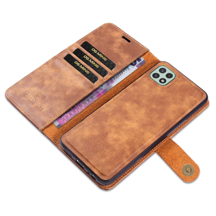 For Samsung Galaxy A22 5G DG.MING Crazy Horse Texture Flip Detachable Magnetic Leather Case with Holder & Card Slots & Wallet(Brown) - Galaxy Phone Cases by DG.MING | Online Shopping UK | buy2fix