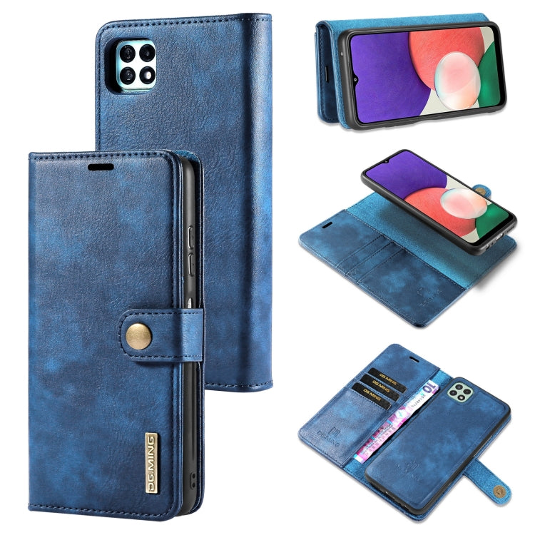 For Samsung Galaxy A22 5G DG.MING Crazy Horse Texture Flip Detachable Magnetic Leather Case with Holder & Card Slots & Wallet(Blue) - Galaxy Phone Cases by DG.MING | Online Shopping UK | buy2fix