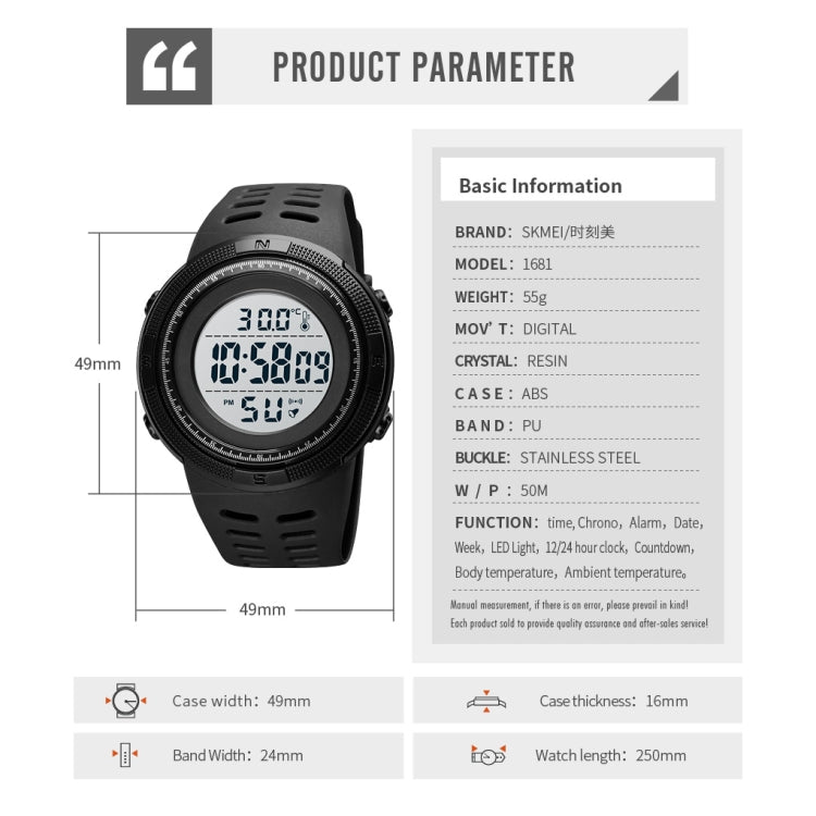 SKMEI 1681 Multifunctional LED Digital Display Luminous Electronic Watch, Support Body / Ambient Temperature Measurement(Blue White) - LED Digital Watches by SKMEI | Online Shopping UK | buy2fix