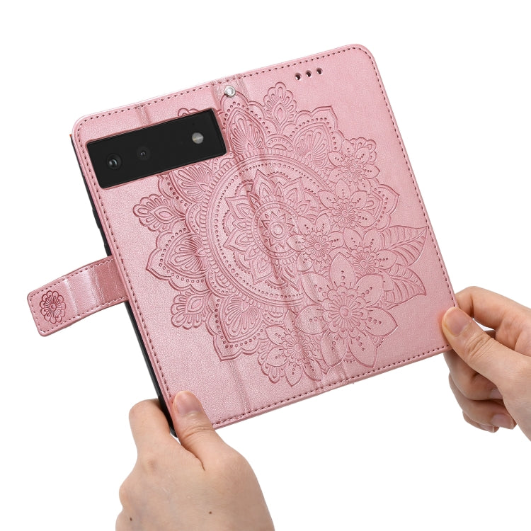 For Google Pixel 6 7-petal Flowers Embossing Pattern Horizontal Flip PU Leather Case with Holder & Card Slots & Wallet & Photo Frame(Rose Gold) - Google Cases by buy2fix | Online Shopping UK | buy2fix
