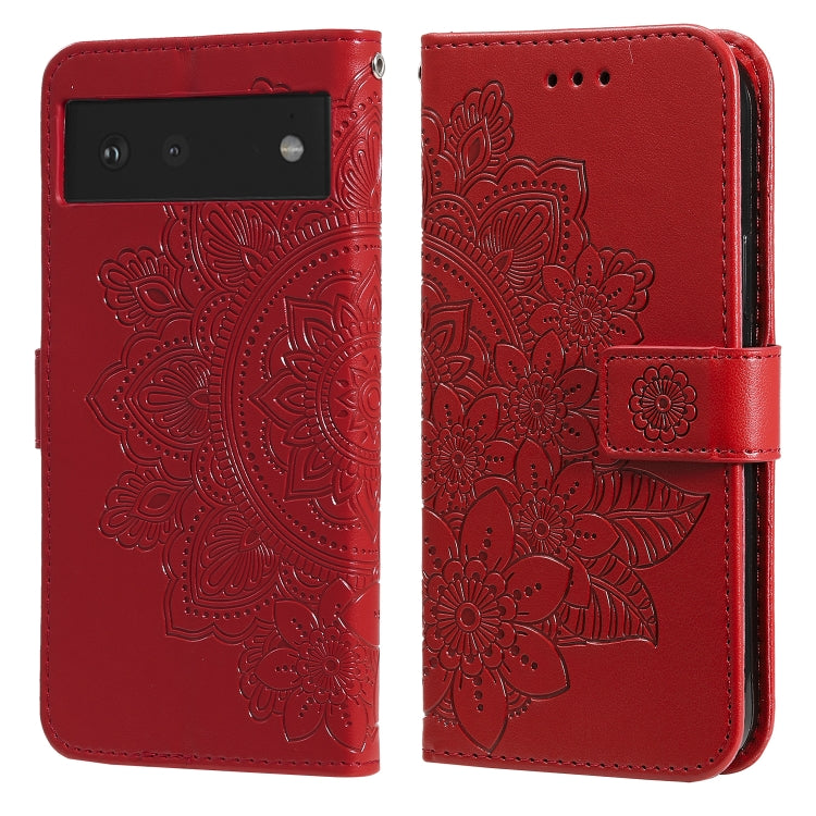 For Google Pixel 6 7-petal Flowers Embossing Pattern Horizontal Flip PU Leather Case with Holder & Card Slots & Wallet & Photo Frame(Red) - Google Cases by buy2fix | Online Shopping UK | buy2fix