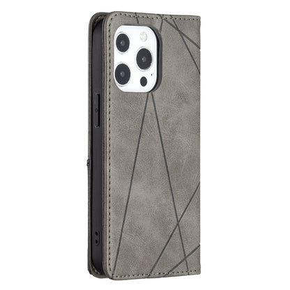 For iPhone 13 mini Rhombus Texture Horizontal Flip Magnetic Leather Case with Holder & Card Slots (Grey) - iPhone 13 mini Cases by buy2fix | Online Shopping UK | buy2fix