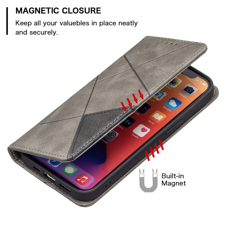 For iPhone 13 mini Rhombus Texture Horizontal Flip Magnetic Leather Case with Holder & Card Slots (Grey) - iPhone 13 mini Cases by buy2fix | Online Shopping UK | buy2fix