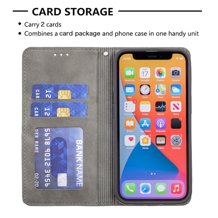 For iPhone 13 mini Rhombus Texture Horizontal Flip Magnetic Leather Case with Holder & Card Slots (Grey) - iPhone 13 mini Cases by buy2fix | Online Shopping UK | buy2fix