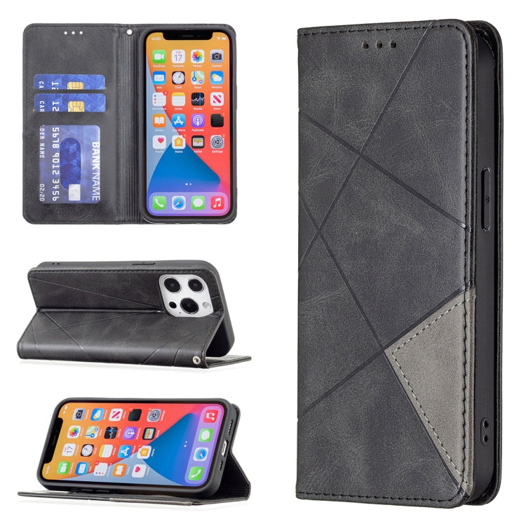 For iPhone 13 Rhombus Texture Horizontal Flip Magnetic Leather Case with Holder & Card Slots(Black) - iPhone 13 Cases by buy2fix | Online Shopping UK | buy2fix