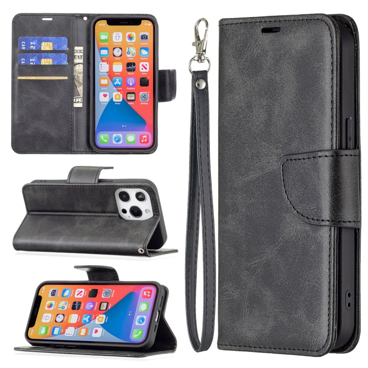 For iPhone 13 Pro Retro Lambskin Texture Pure Color Horizontal Flip PU Leather Case, with Holder & Card Slots & Wallet & Lanyard(Black) - iPhone 13 Pro Cases by buy2fix | Online Shopping UK | buy2fix