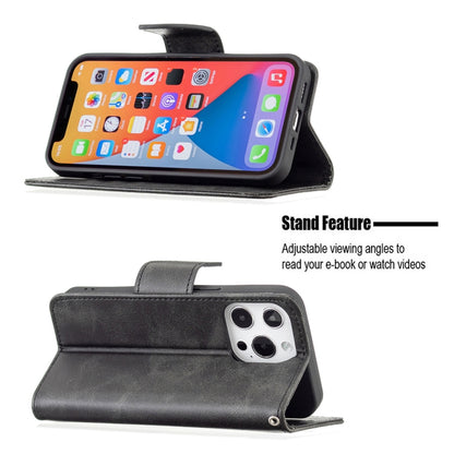 For iPhone 13 Pro Retro Lambskin Texture Pure Color Horizontal Flip PU Leather Case, with Holder & Card Slots & Wallet & Lanyard(Black) - iPhone 13 Pro Cases by buy2fix | Online Shopping UK | buy2fix