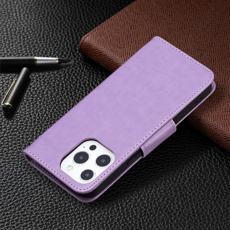 For iPhone 13 mini Embossing Two Butterflies Pattern Horizontal Flip PU Leather Case with Holder & Card Slot & Wallet & Lanyard (Purple) - iPhone 13 mini Cases by buy2fix | Online Shopping UK | buy2fix