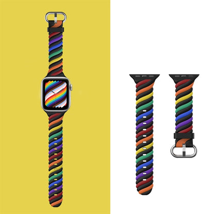 Two-color Twist Silicone Watch Band For Apple Watch Series 9&8&7 41mm / SE 3&SE 2&6&SE&5&4 40mm / 3&2&1 38mm(Rainbow Black) - Watch Bands by buy2fix | Online Shopping UK | buy2fix