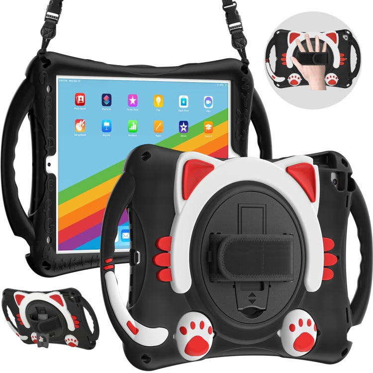 Cute Cat King Kids Shockproof Silicone Tablet Case with Holder & Shoulder Strap & Handle For iPad 10.2 2021 / 2020 / 2019 / Pro 10.5 / Air 10.5(Black Red) - iPad 10.2 Cases by buy2fix | Online Shopping UK | buy2fix