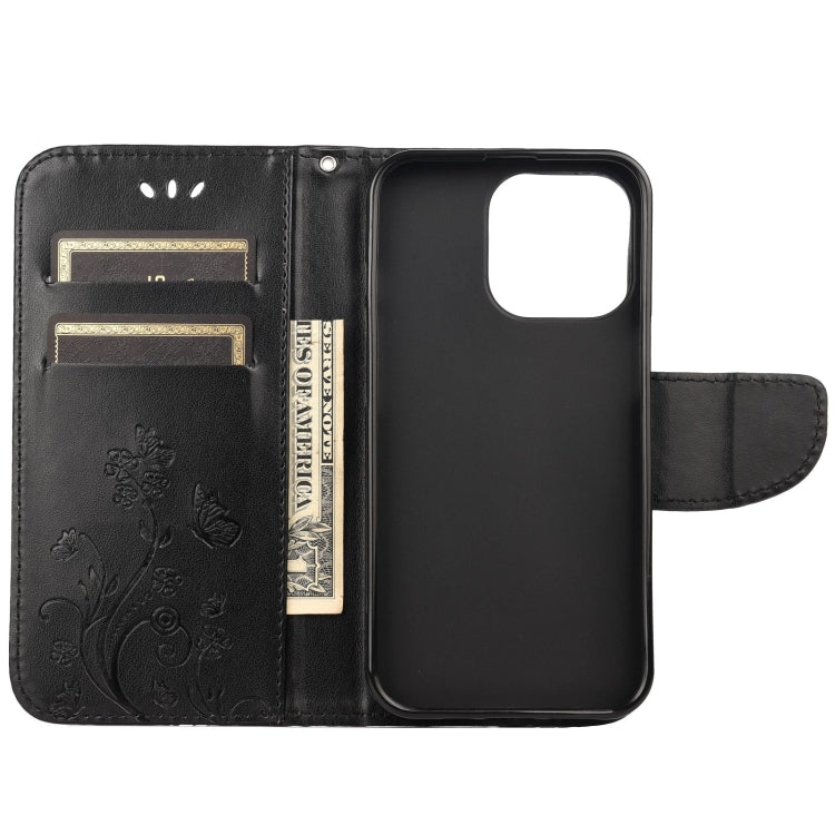 For iPhone 13 Pro Max Butterfly Flower Pattern Horizontal Flip Leather Case with Holder & Card Slots & Wallet (Black) - iPhone 13 Pro Max Cases by buy2fix | Online Shopping UK | buy2fix