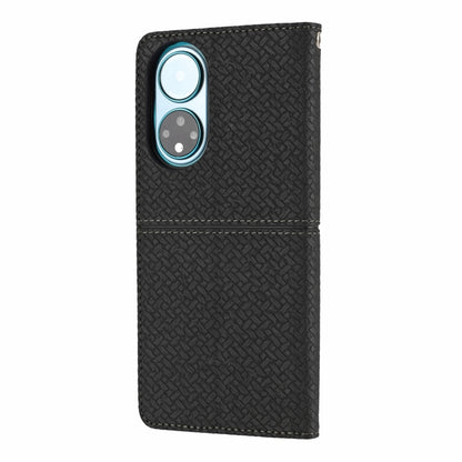 For Honor 50 Woven Texture Stitching Magnetic Horizontal Flip PU Leather Case with Holder & Card Slots & Wallet & Lanyard(Black) - Honor Cases by buy2fix | Online Shopping UK | buy2fix