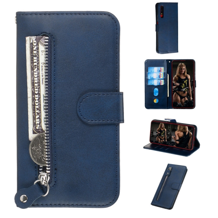 For Huawei Honor 9X / Honor 9X Pro Fashion Calf Texture Zipper Horizontal Flip PU Leather Case, with Holder & Card Slots & Wallet(Blue) - Honor Cases by buy2fix | Online Shopping UK | buy2fix