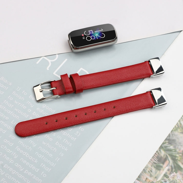 For Fitbit Luxe Leather Watch Band, Size:L(Red) - Watch Bands by buy2fix | Online Shopping UK | buy2fix