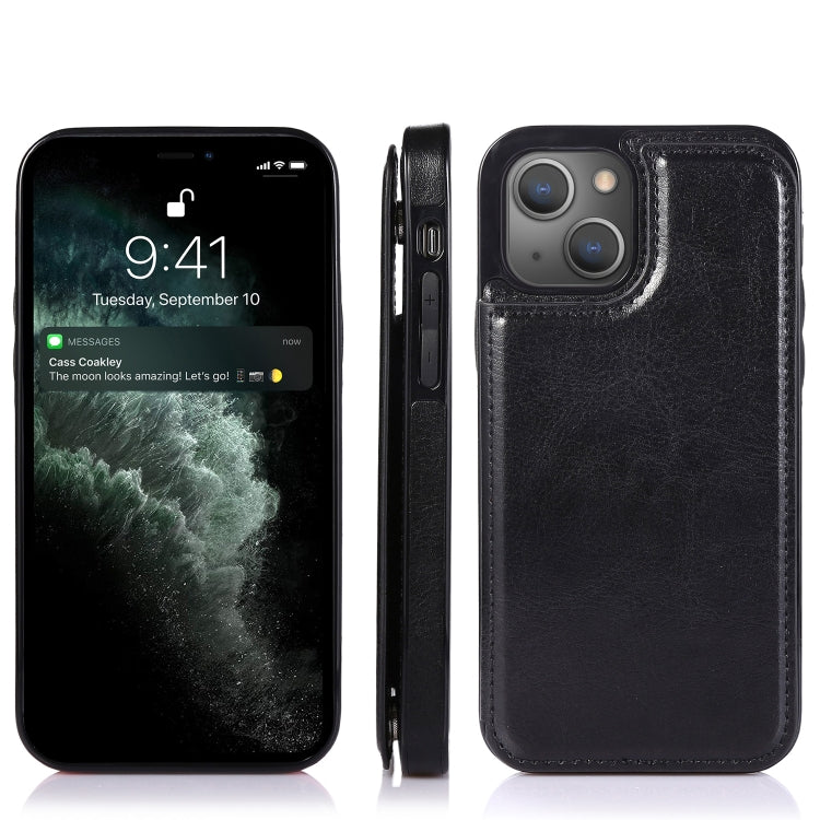 For iPhone 13 Pro Double Buckle Shockproof PU Protective Case with Card Slots & Holder (Black) - iPhone 13 Pro Cases by buy2fix | Online Shopping UK | buy2fix