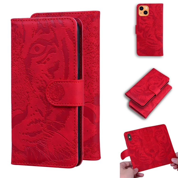 For iPhone 13 mini Tiger Embossing Pattern Horizontal Flip Leather Case with Holder & Card Slots & Wallet (Red) - iPhone 13 mini Cases by buy2fix | Online Shopping UK | buy2fix