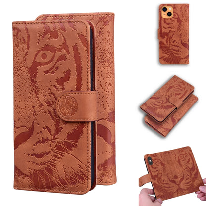 For iPhone 13 mini Tiger Embossing Pattern Horizontal Flip Leather Case with Holder & Card Slots & Wallet (Brown) - iPhone 13 mini Cases by buy2fix | Online Shopping UK | buy2fix