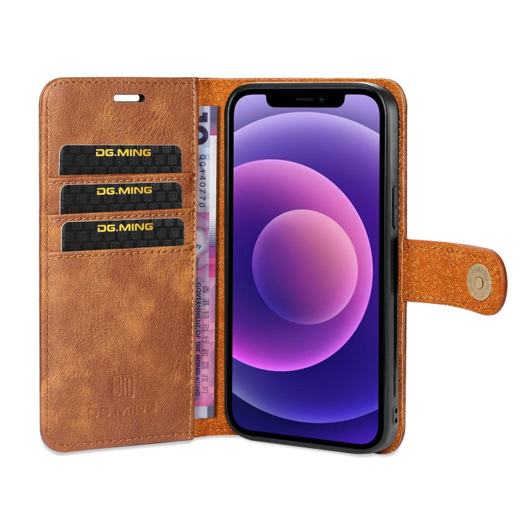 For iPhone 13 mini DG.MING Crazy Horse Texture Flip Detachable Magnetic Leather Case with Holder & Card Slots & Wallet (Brown) - iPhone 13 mini Cases by DG.MING | Online Shopping UK | buy2fix