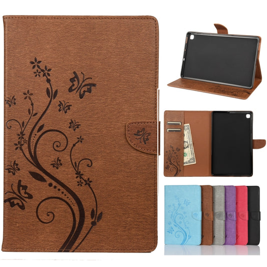 For Samsung Galaxy Tab S6 Lite / P610 Butterfly Flower Embossing Pattern Horizontal Flip Leather Case with Holder & Card Slots & Wallet(Brown) - Tab S6 Lite P610 / P615 by buy2fix | Online Shopping UK | buy2fix