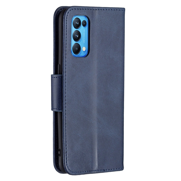 For OPPO Reno5 5G Retro Lambskin Texture Pure Color Horizontal Flip PU Leather Case with Holder & Card Slots & Wallet & Lanyard(Blue) - OPPO Cases by buy2fix | Online Shopping UK | buy2fix