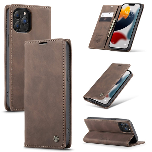 For iPhone 13 Pro CaseMe-013 Multifunctional Retro Frosted Horizontal Flip Leather Case with Card Slot & Holder & Wallet (Coffee) - iPhone 13 Pro Cases by CaseMe | Online Shopping UK | buy2fix