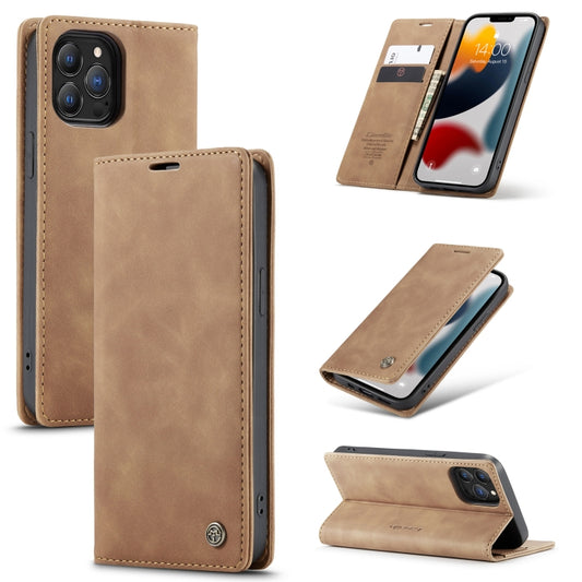 For iPhone 13 Pro CaseMe-013 Multifunctional Retro Frosted Horizontal Flip Leather Case with Card Slot & Holder & Wallet (Brown) - iPhone 13 Pro Cases by CaseMe | Online Shopping UK | buy2fix