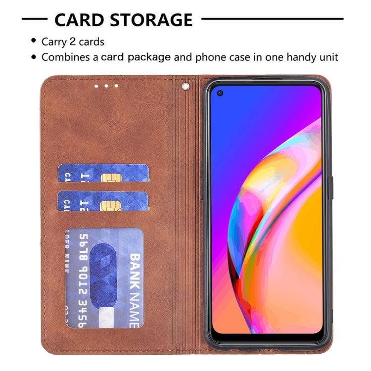 For OPPO A94 5G / F19 Pro Plus / Reno5 Z 5G Rhombus Texture Horizontal Flip Magnetic Leather Case with Holder & Card Slots(Brown) - OPPO Cases by buy2fix | Online Shopping UK | buy2fix