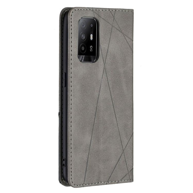 For OPPO A94 5G / F19 Pro Plus / Reno5 Z 5G Rhombus Texture Horizontal Flip Magnetic Leather Case with Holder & Card Slots(Grey) - OPPO Cases by buy2fix | Online Shopping UK | buy2fix