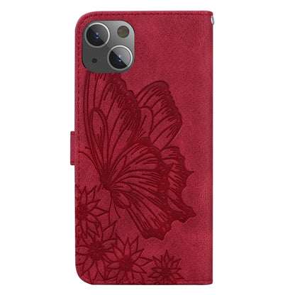 For iPhone 13 Retro Skin Feel Butterflies Embossing Horizontal Flip Leather Case with Holder & Card Slots & Wallet(Red) - iPhone 13 Cases by buy2fix | Online Shopping UK | buy2fix