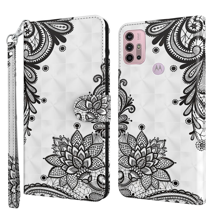 For Motorola Moto G30/G10/G20 3D Painting Pattern Horizontal Flip TPU + PU Leather Case with Holder & Card Slots & Wallet(Diagonal Black Flower) - Motorola Cases by buy2fix | Online Shopping UK | buy2fix