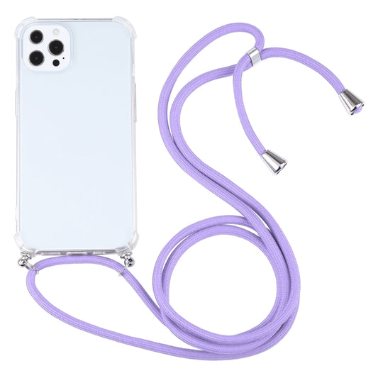 For iPhone 13 Pro Max Four-corner Shockproof Transparent TPU Protective Case with Lanyard (Purple) - iPhone 13 Pro Max Cases by buy2fix | Online Shopping UK | buy2fix