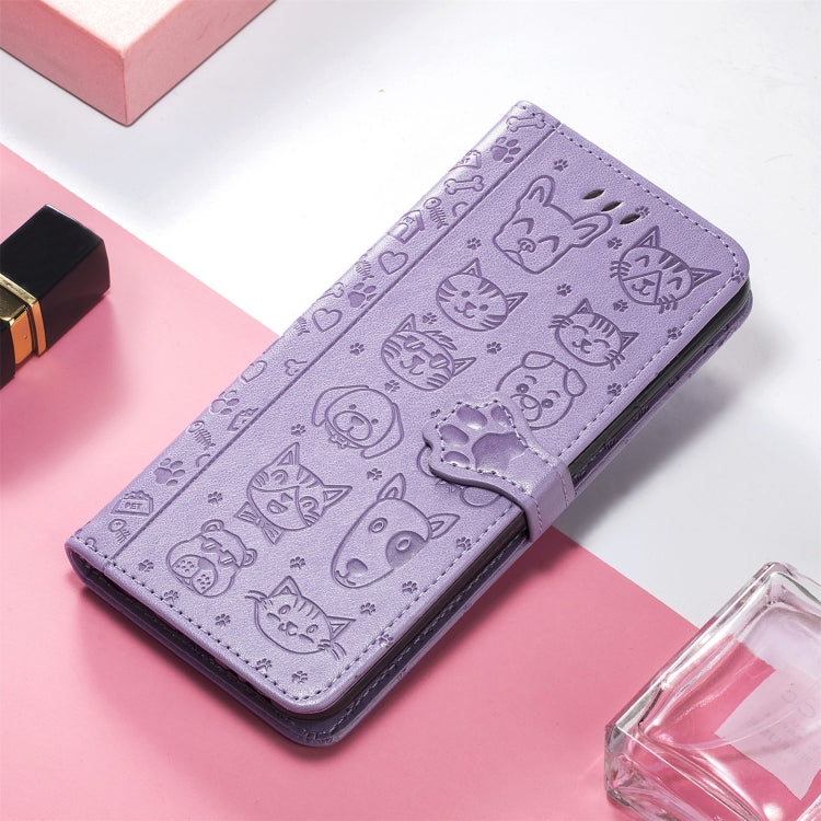 For CUBOT Note 20 Lovely Cat and Dog Embossing Pattern Horizontal Flip Leather Case , with Holder & Card Slots & Wallet & Cartoon Clasp & Lanyard(Purple) - More Brand by buy2fix | Online Shopping UK | buy2fix