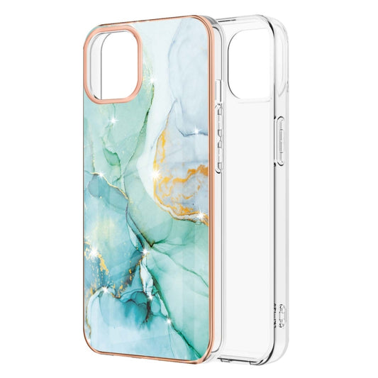 For iPhone 13 Pro Electroplating Marble Pattern Dual-side IMD TPU Shockproof Case (Green 003) - iPhone 13 Pro Cases by buy2fix | Online Shopping UK | buy2fix