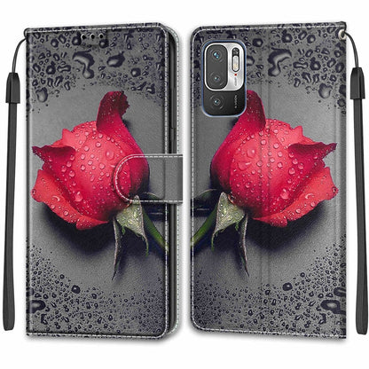 Voltage Coloured Drawing Magnetic Clasp Horizontal Flip PU Leather Case with Holder & Card Slots For Xiaomi Redmi Note 10 5G(C14 Black Water Drop Rose) - Xiaomi Cases by buy2fix | Online Shopping UK | buy2fix