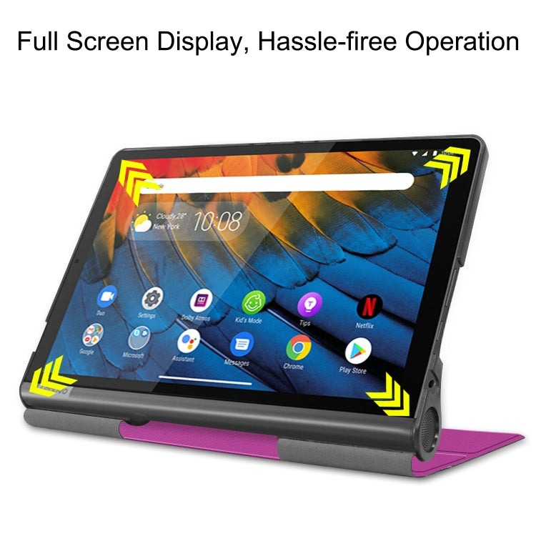 For Lenovo Yoga Smart Tab Custer Texture Horizontal Flip Leather Case with Two-folding Holder(Purple) - Lenovo by buy2fix | Online Shopping UK | buy2fix