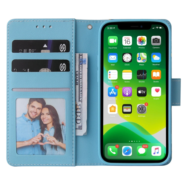 For iPhone 13 Marble Bronzing Stitching Horizontal Flip PU Leather Case with Holder & Card Slots & Wallet & Photo Frame(Blue) - iPhone 13 Cases by buy2fix | Online Shopping UK | buy2fix