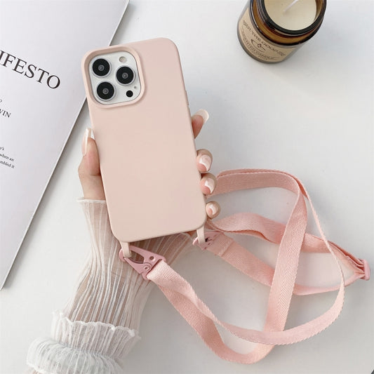 For iPhone 12 / 12 Pro Elastic Silicone Protective Case with Wide Neck Lanyard(Pink) - iPhone 12 / 12 Pro Cases by buy2fix | Online Shopping UK | buy2fix