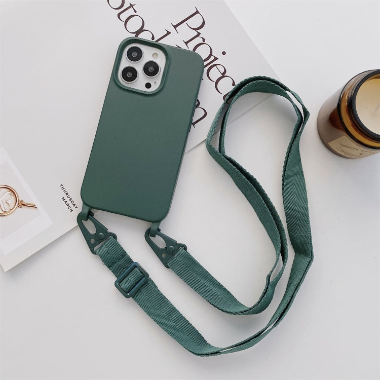 For iPhone 11 Pro Elastic Silicone Protective Case with Wide Neck Lanyard (Dark Green) - iPhone 11 Pro Cases by buy2fix | Online Shopping UK | buy2fix