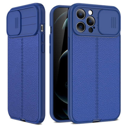 For iPhone 13 mini Litchi Texture Sliding Camshield TPU Protective Case (Blue) - iPhone 13 mini Cases by buy2fix | Online Shopping UK | buy2fix