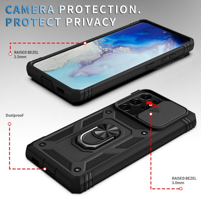 For Samsung Galaxy S21 Ultra 5G Sliding Camera Cover Design TPU + PC Protective Case with 360 Degree Rotating Holder & Card Slot(Black+Black) - Galaxy S21 Ultra 5G Cases by buy2fix | Online Shopping UK | buy2fix