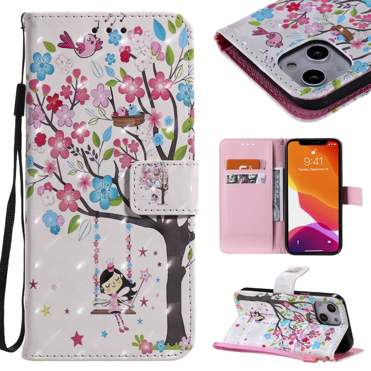 For iPhone 13 mini 3D Painted Pattern Horizontal Flip Leather Case with Holder & Card Slots & Wallet (Girl Under The Tree) - iPhone 13 mini Cases by buy2fix | Online Shopping UK | buy2fix