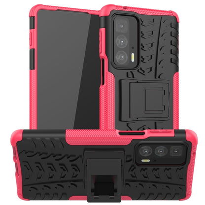 For Motorola Edge 20 Pro Tire Texture Shockproof TPU+PC Protective Case with Holder(Pink) - Motorola Cases by buy2fix | Online Shopping UK | buy2fix