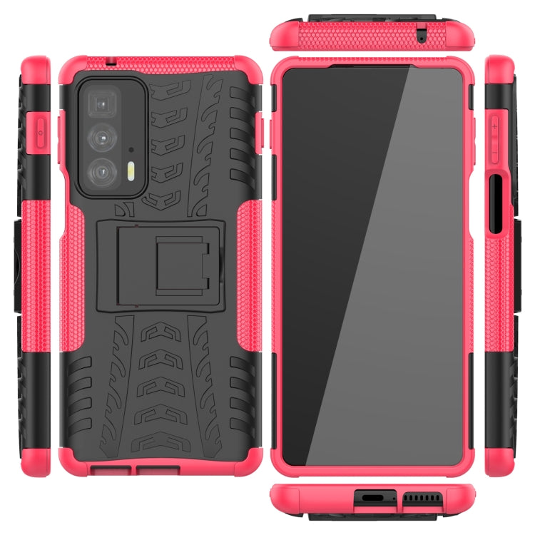 For Motorola Edge 20 Pro Tire Texture Shockproof TPU+PC Protective Case with Holder(Pink) - Motorola Cases by buy2fix | Online Shopping UK | buy2fix