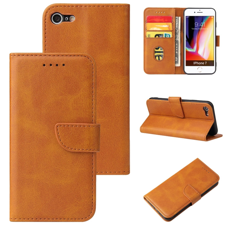 For iPhone SE 2022 / SE 2020 / 8 / 7 Calf Texture Buckle Horizontal Flip Leather Case with Holder & Card Slots & Wallet(Khaki) - iPhone SE 2022 / 2020 / 8 / 7 Cases by buy2fix | Online Shopping UK | buy2fix